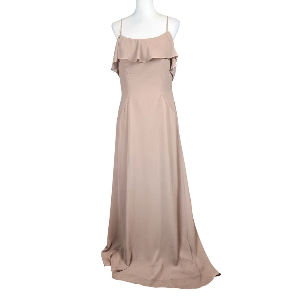 Mori Lee Madeline Gardner 21625 Chiffon Bridesmaid Dress Womens 12 Fawn Wedding